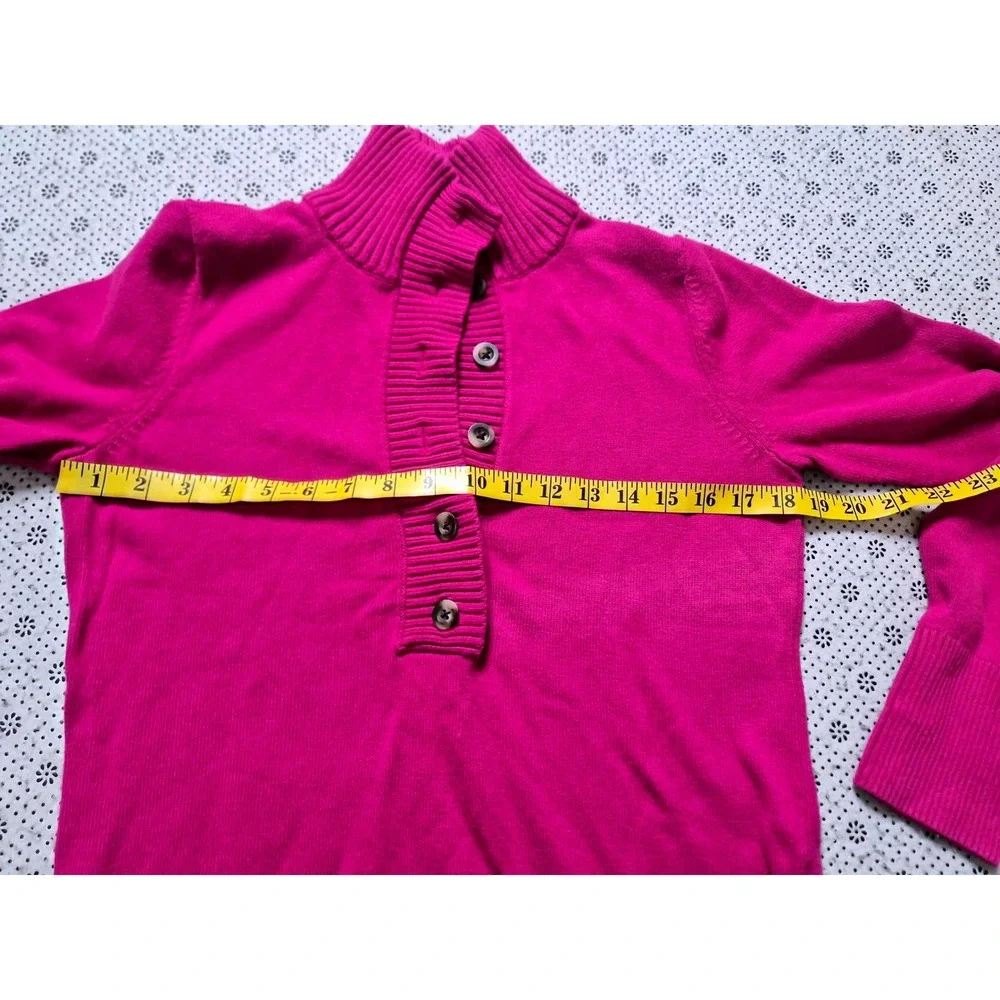 Eddie Bauer‎ Magenta Pink Knit Sweater Button Neck Long Sleeve Women's PM